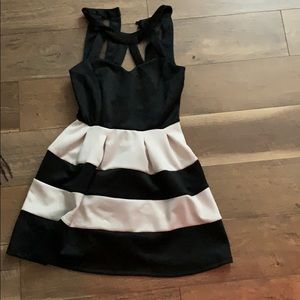 Sparkly back and white dress